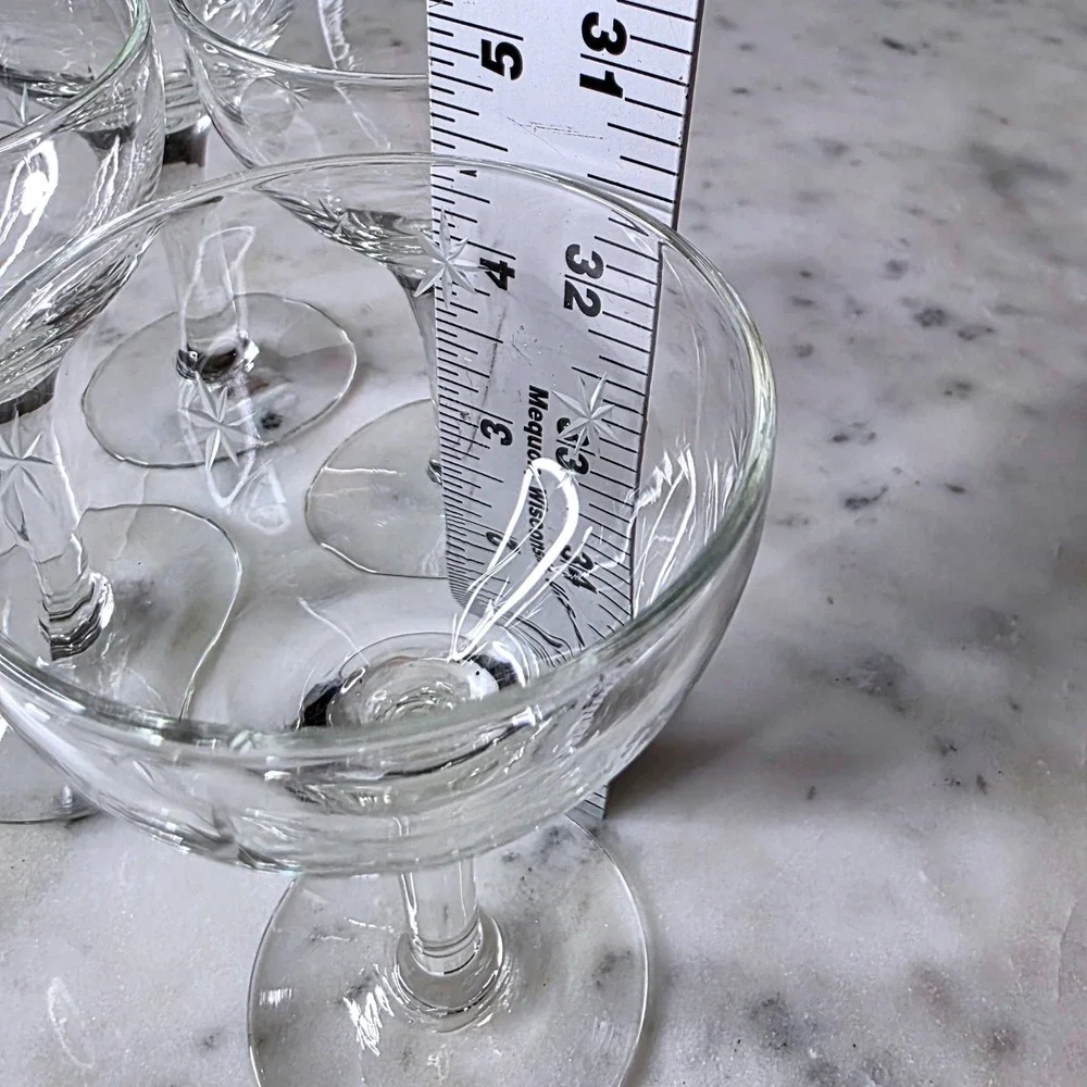 Vtg MCM Atomic Starburst Etched Cordial Liqueur Glasses Set 4 Mid Century